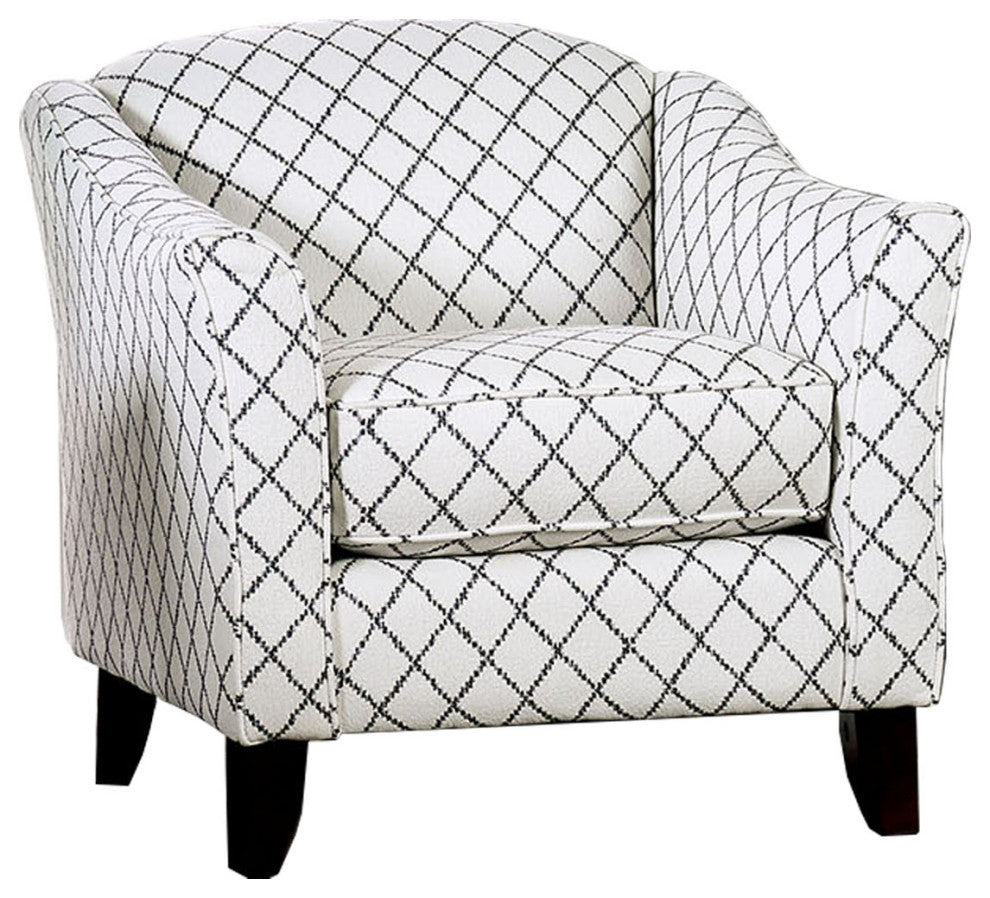 Linen-Like Fabric Chair with Diamond Pattern Design, Ivory
