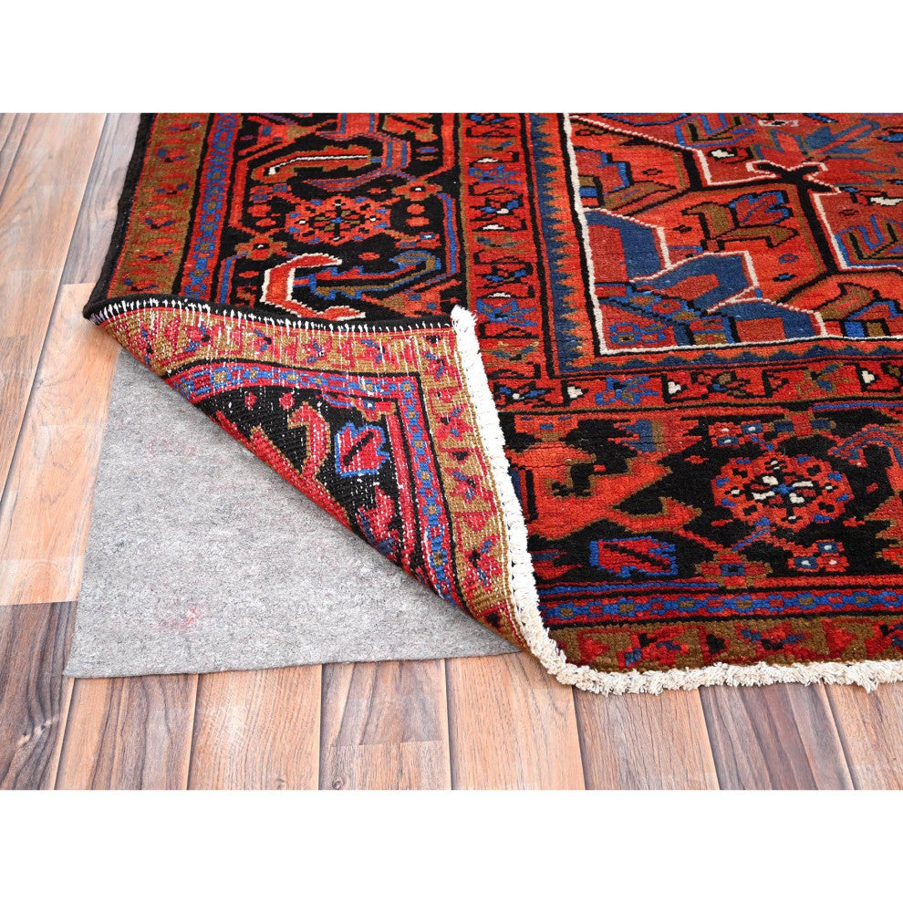 Imperial Red Pure Wool Hand Knotted Semi Antique Persian Heriz Rug 9'8"x13'