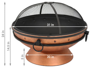 Sunnydaze Royal Cauldron Copper Fire Pit With Handles and Spark Screen, 30"