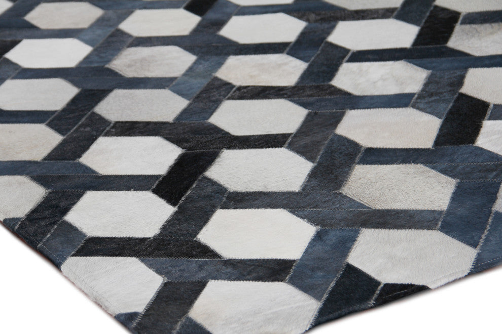 Natural Hide Cowhide Silver/Blue Area Rug