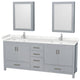 80"DBL Vanity Gray, Carrara Cult. Marble Countertop, Sinks, Med. Cabinets
