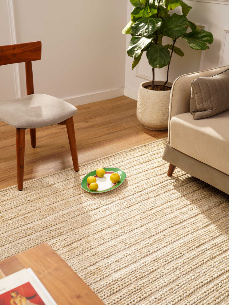 HAND KNOTTED SUMAK JUTE ECO-FRIENDLY SOLID AREA RUGS, Ivory,Solid,Outdoor Indoor, [Rectangle] 6'x9'