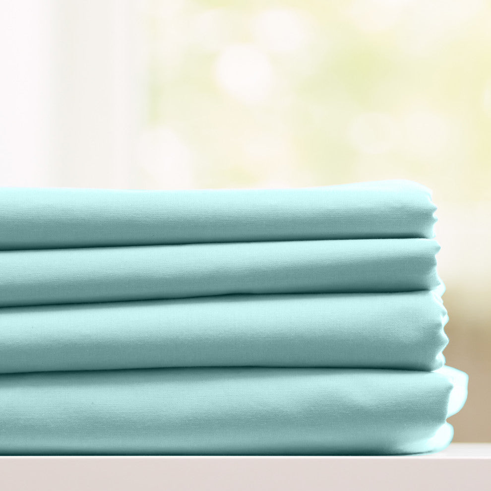 Egyptian Cotton Feel Coolest Soft, 4-Piece Sheet Deep Pockets, Aqua, King/Cal Ki