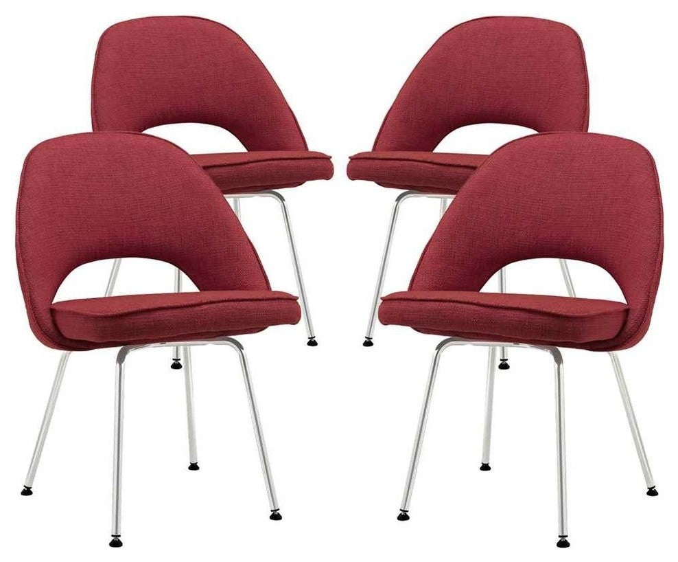 Modern Urban Contemporary Dining Chairs Set of 4, Red Fabric