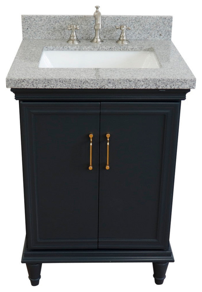 25" Single Vanity, Dark Gray Finish With Gray Granite And Rectangle Sink