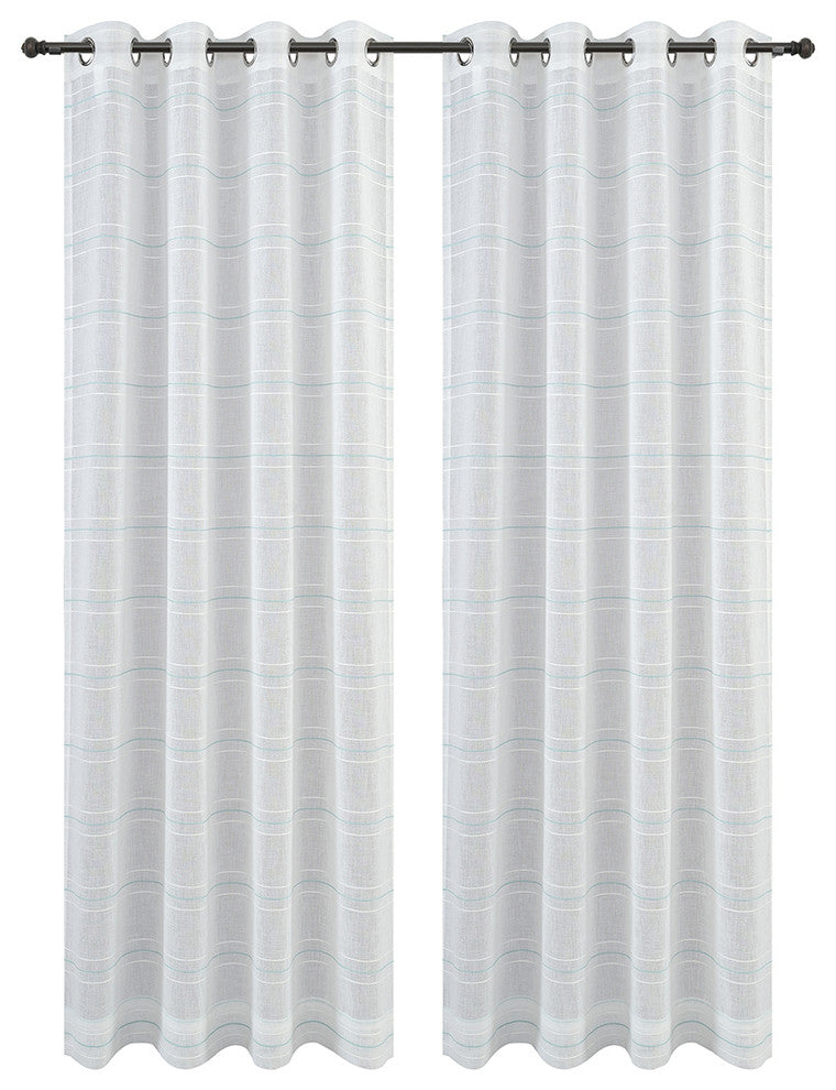 54"x63" Chamon, Set of 2, Sheer Curtain Panels, Grommets, Turquoise