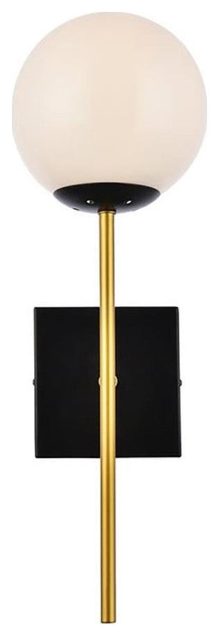 Living District Neri 1-Light Metal Wall Sconce w/ White Shade in Black and Brass