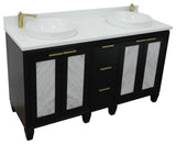 61" Double Sink Vanity, Black Finish With Engineered Stone Top And Round Sink