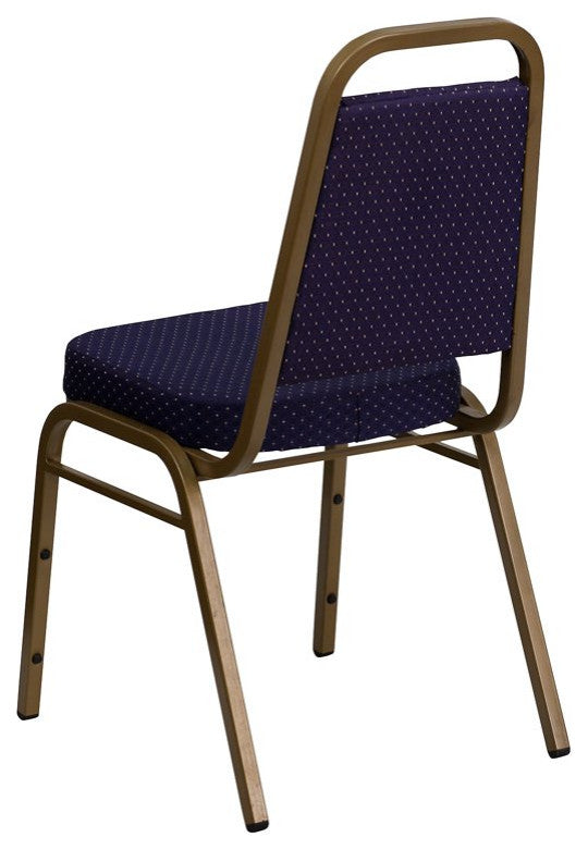 4 Pack Dining Chair, Padded Seat & Trapezoid Back, Navy Pattern Fabric/Gold