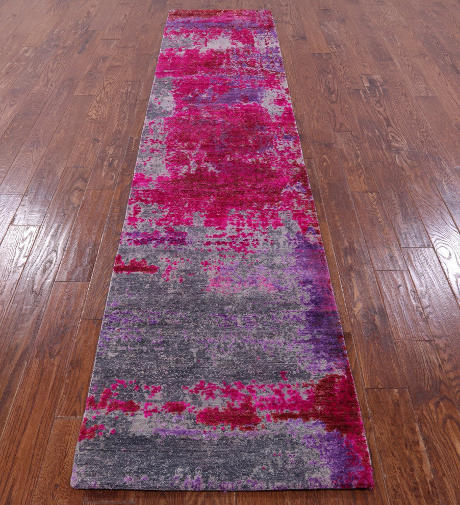 2' 6" X 12' 0" Runner Modern Wool and Silk Handmade Rug Q9085