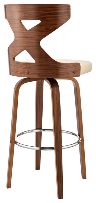 Gayle 30" Swivel Cross Back Cream Faux Leather and Walnut Wood Bar Stool