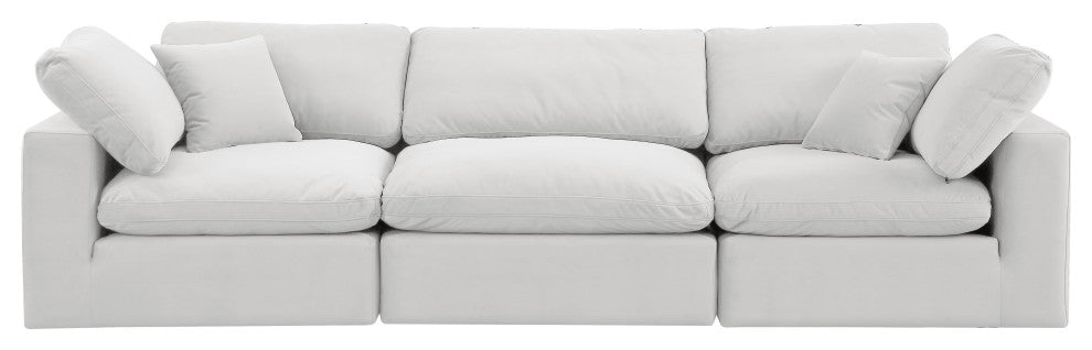 Comfy Upholstered Modular Sofa, Cream, 3-Piece: 1 Armless Chair, 2 Corner Chair, Velvet