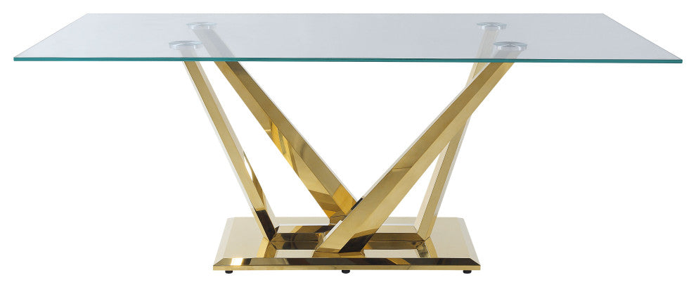 ACME Barnard Dining Table, Clear Glass and Mirrored Gold