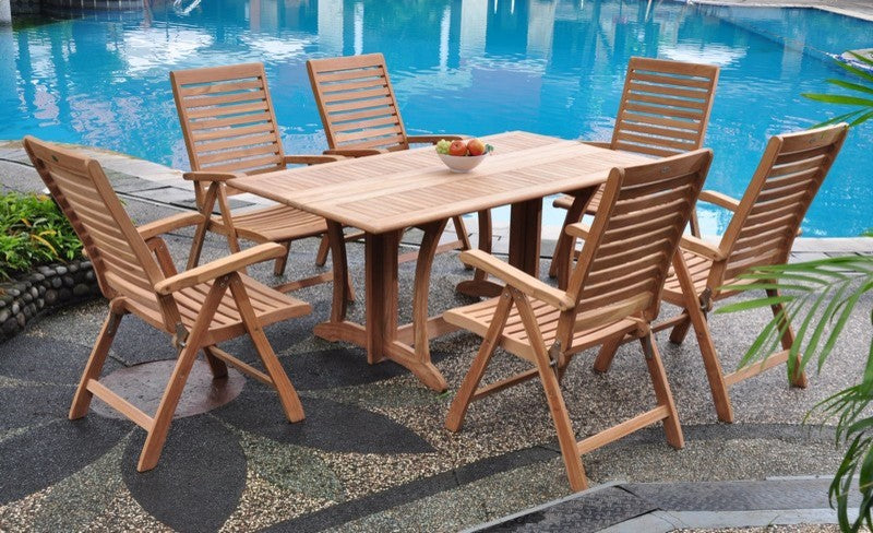 7-Piece Outdoor Teak Dining Set, 69" Table, 6 Ashley Arm Chairs