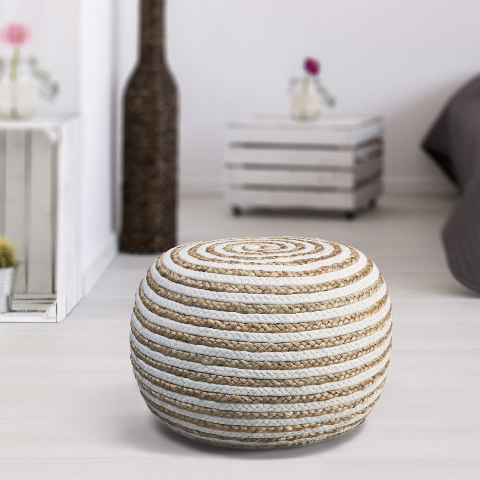 Natural Ivory Braided Pouf