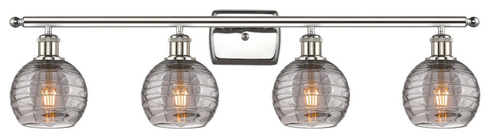 Ballston-Athens Deco Swirl 4-Light 36" Vanity Light Polished Nickel, Light Smoke