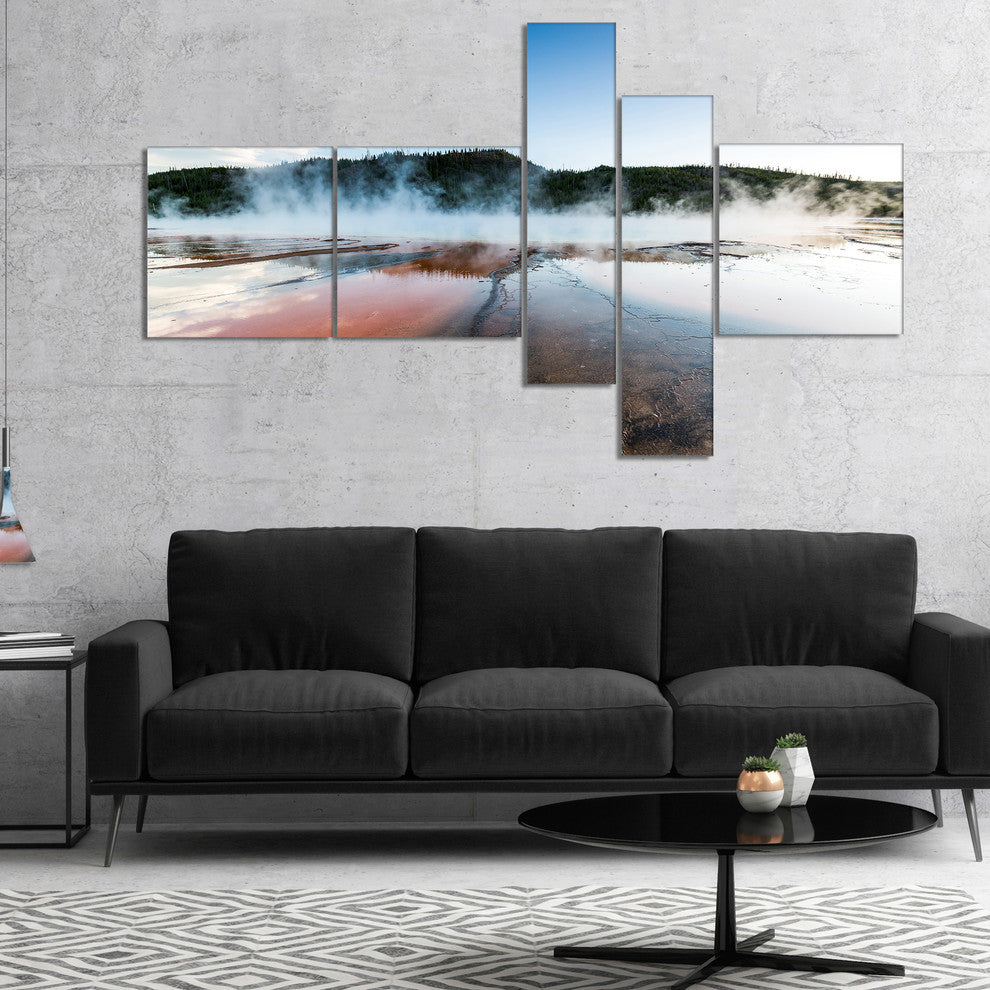 Grand Prismatic Spring at Sunset, Seashore Canvas Art Print, 60"x32", 5 panels