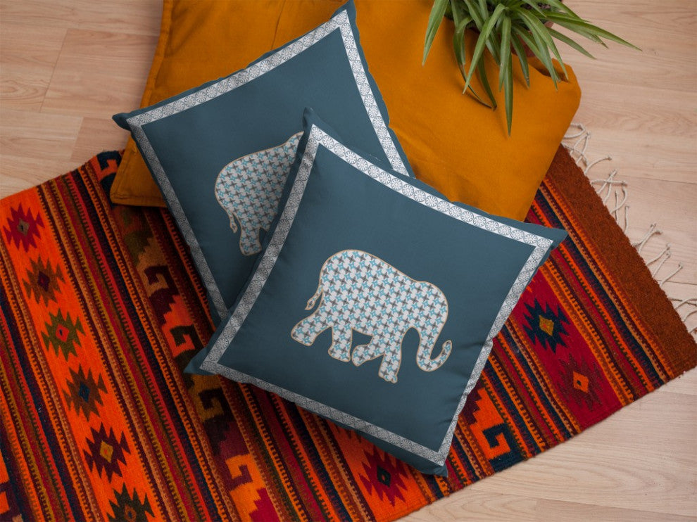 18 Spruce Blue Elephant Boho Suede Throw Pillow