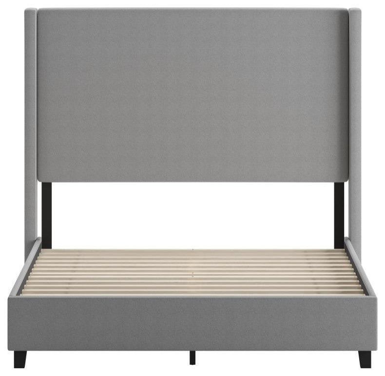 Quinn Upholstered Platform Bed with Channel Stitched Wingback Headboard, Gray, Queen