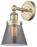 Small Cone 1-Light 7" Sconce, Antique Brass Finish, Plated Smoke Shade