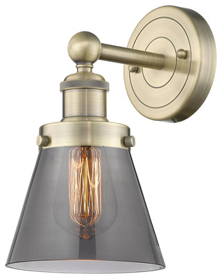 Small Cone 1-Light 7" Sconce, Antique Brass Finish, Plated Smoke Shade