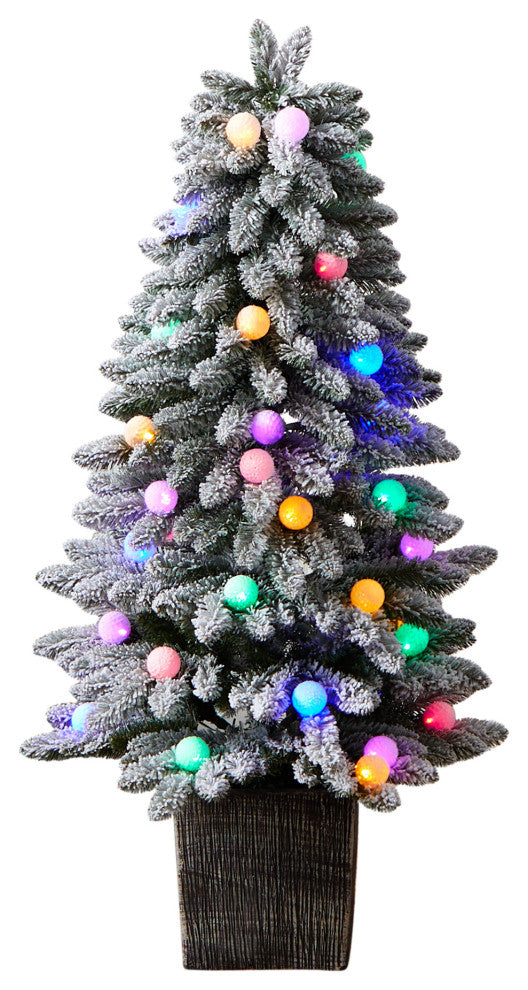 Nearly Natural T3035 4'' Winter Flocked Pre-Lit Artificial Christmas Tree