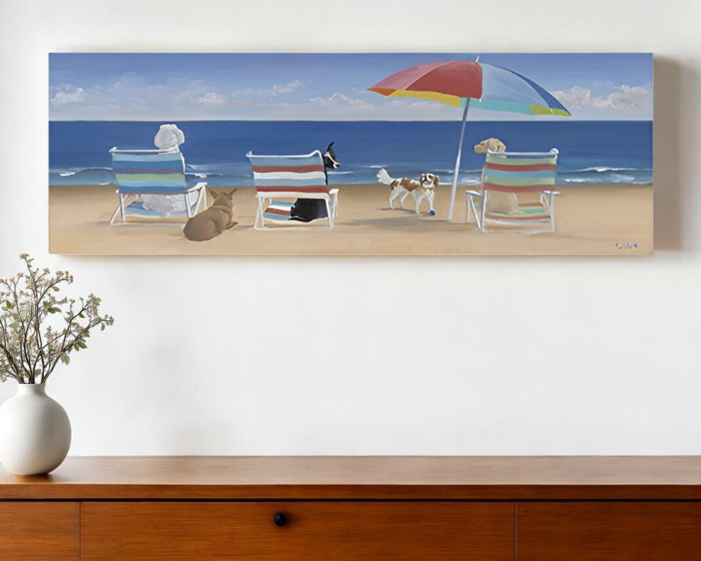 Dogs Perfect Beach Day Unframed Canvas Wall Art