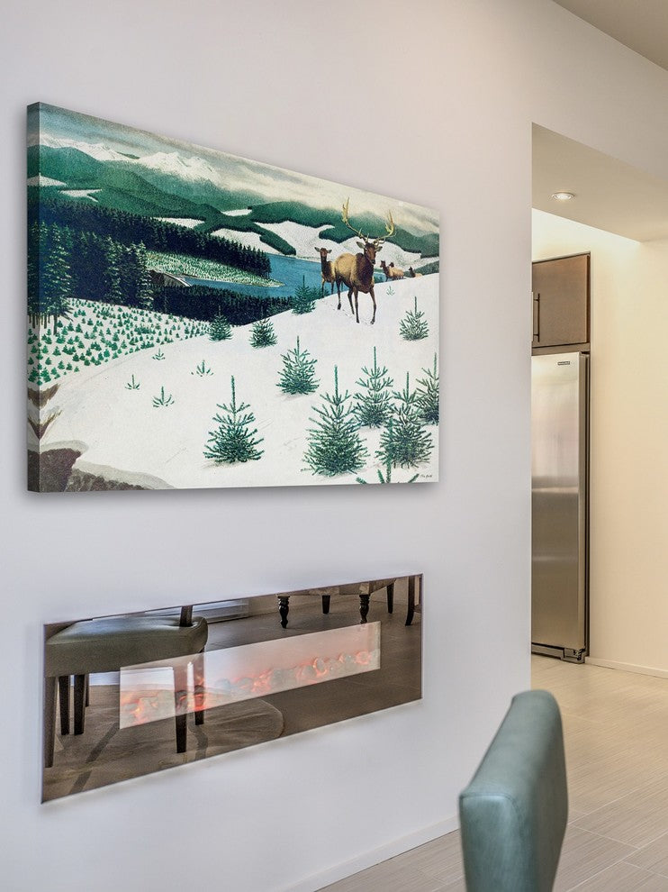 "Elk in Snow" Painting Print on Wrapped Canvas