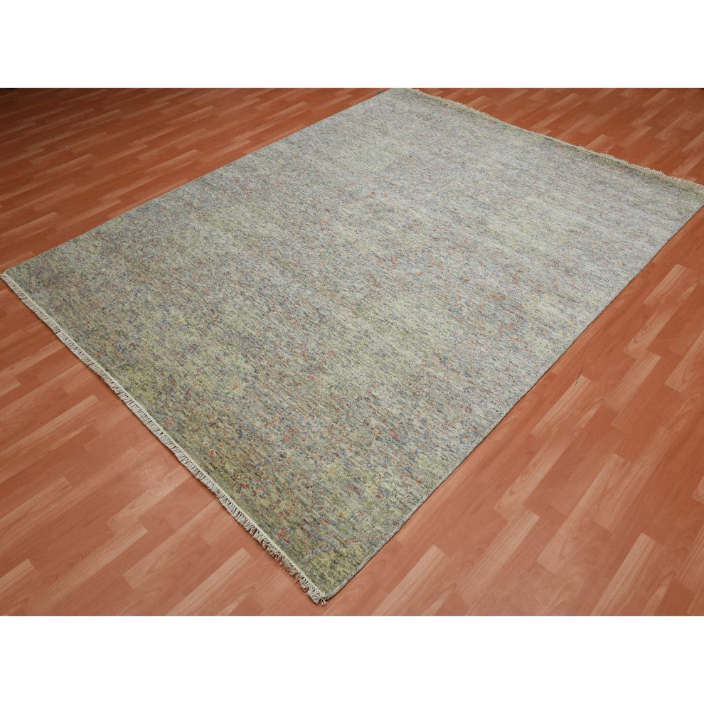 Stone Gray Modern Salt and Pepper Design Pure Wool Hand Knotted Rug, 8'0"x10'2"