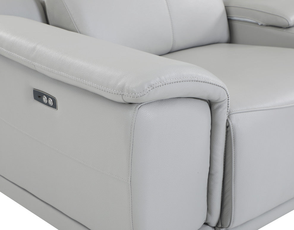 Federico 7-Piece L-Shaped Top Grain Italian Leather Sectional-4 Power Recliners, Light Gray
