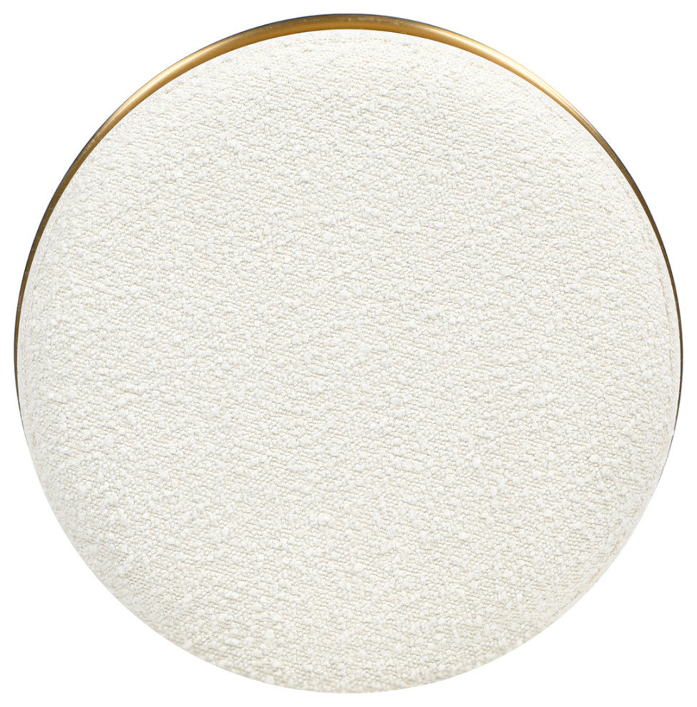 Nebula 26" Backless Round Burl Wood Counter Stool, Ivory White Boucle