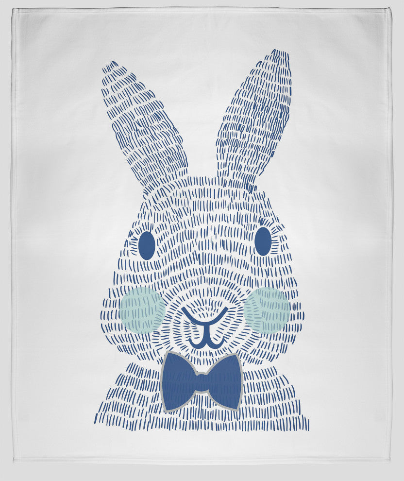 60 x 80 in Monochrome Easter Bunny Throw Blanket, Dark Cobalt Blue
