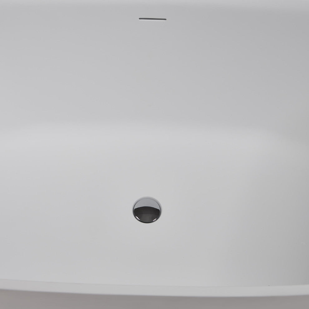 59" Streamline NS5860CH Matte White Stone Resin Bathtub, Tray With Chrome Drain