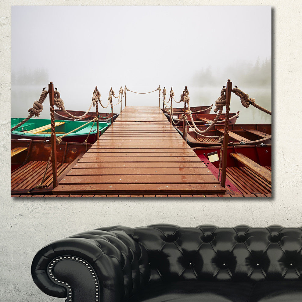 Boats in Mysterious Fog, Large Boat Canvas Art Print, 60x40