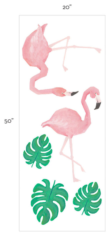Wild Animals, Tropical Leaves Vinyl Wall Sticker, Flamingo