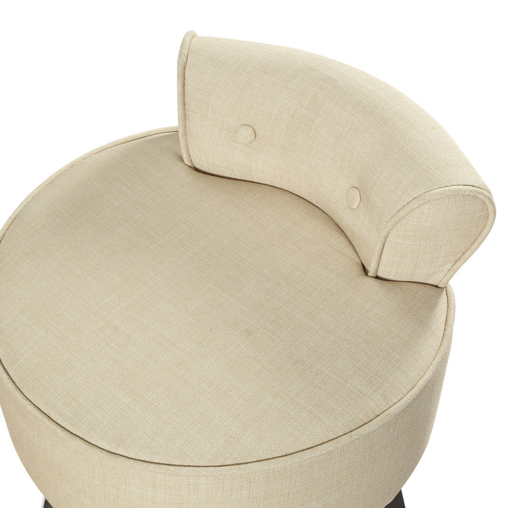 Ludovic Linen Contemporary Nailhead Trim Rolled Back Vanity Stool, Beige