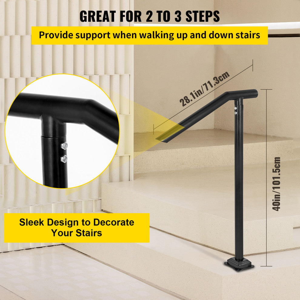 VEVOR 1-3 Step Handrail Railing for Steps Steel 330LBS Capacity with Screw Kit