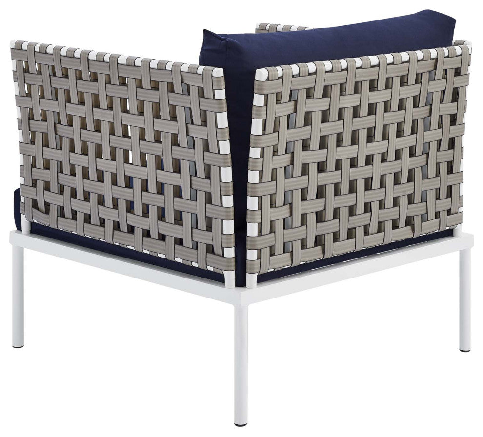 Lounge Sectional Sofa Chair Table Set, Sunbrella, Aluminum, Blue Navy, Outdoor