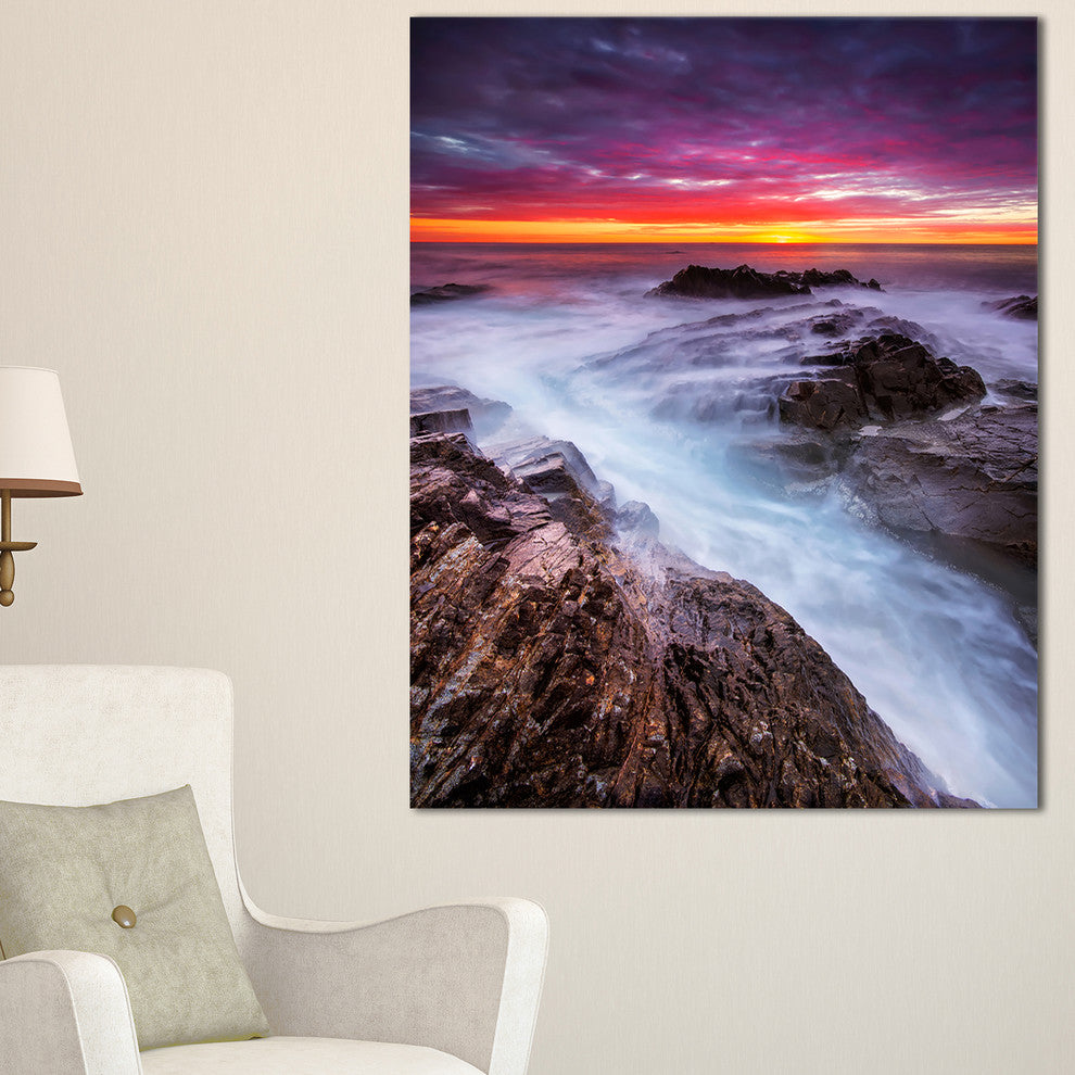 "Stormy Seashore With Colorful Sky" Beach Canvas Wall Art, 20"x40"