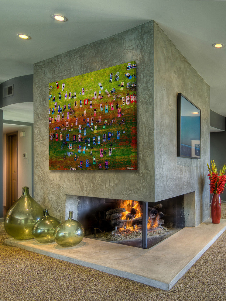 "Group Yoga" Painting Print on Wrapped Canvas, 48"x48"