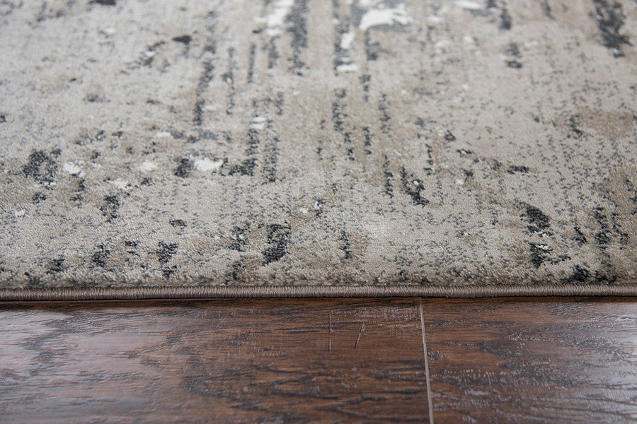 Panache Taupe Central Medallion Scroll Distress Rug, Rectangular 9'10"x12'6"