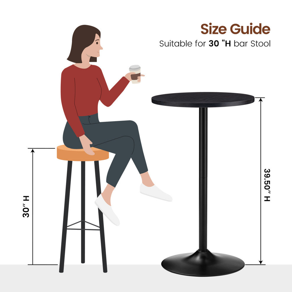 Set of 3 Pub Table Set, 1 Tabel and 2 Stools, Black