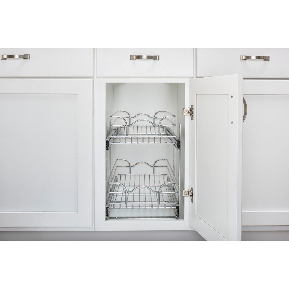 Two-Tier Bottom Mount Pull Out Steel Wire Organizer, 8.75"