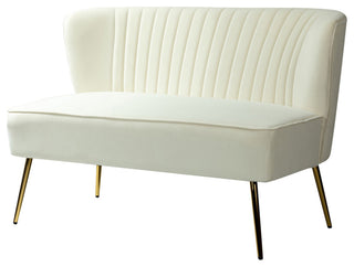 Velvet Tufted Loveseat Sofa With Golden Base, Ivory