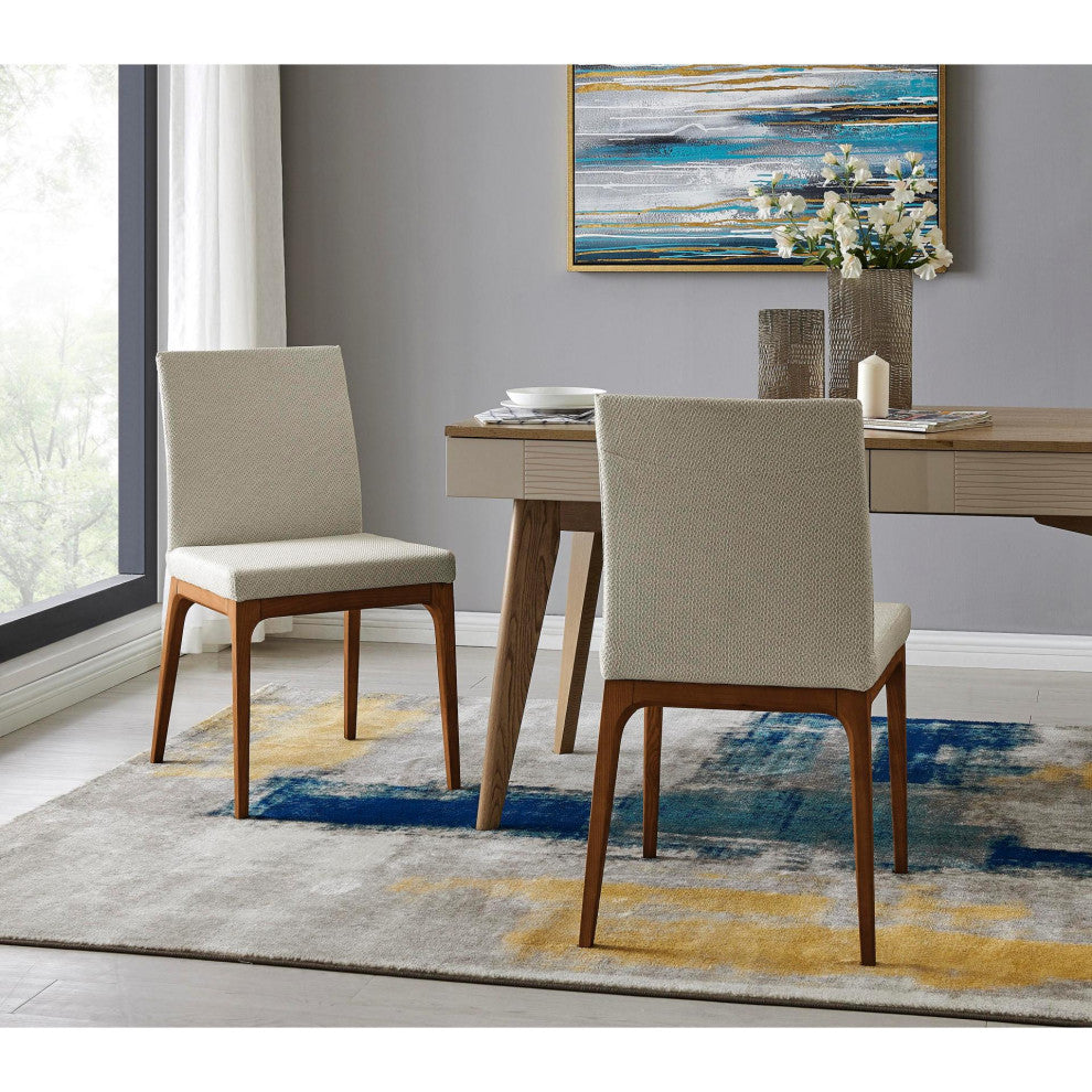Devon Dining Side Chair Walnut Legs Set of 2, Cardiff Cream, Fabric