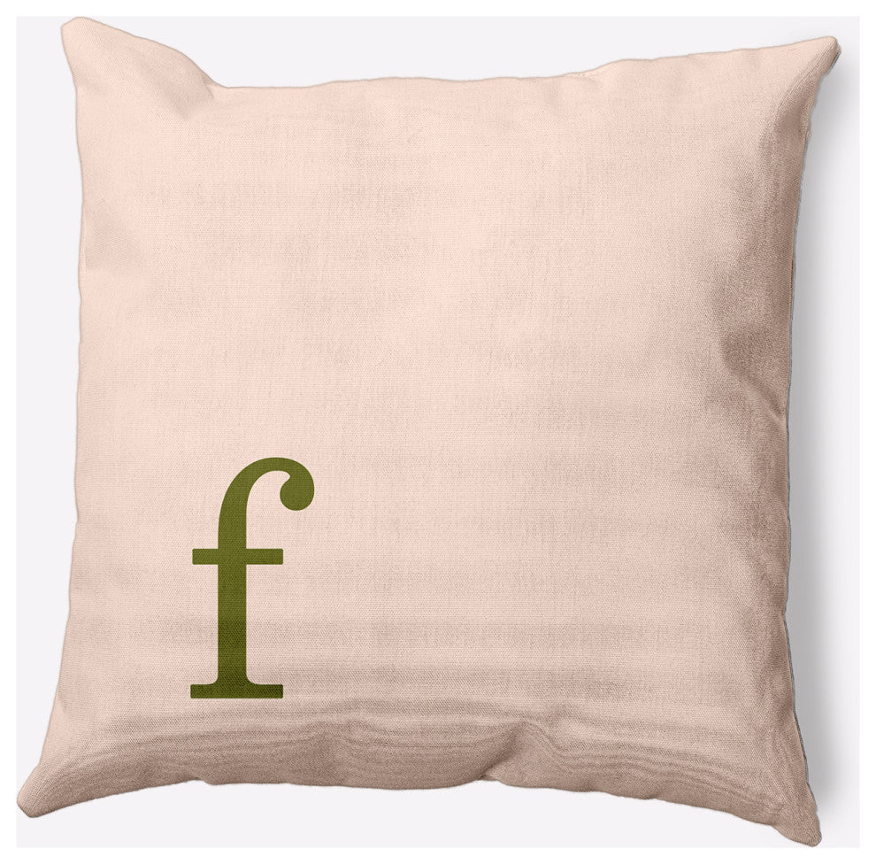 20" x 20" Modern Monogram Indoor/Outdoor Polyester Throw Pillow, Olive
