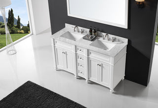 60" Double Bathroom Vanity, White with Carrara White Marble Top