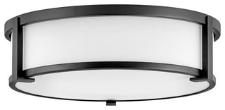 Hinkley Lowell 16" Md Flush Mount Ceiling Light, Black + Etched Opal Glass