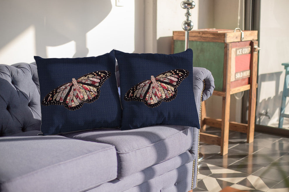 26" Denim Blue Butterfly Indoor Outdoor Throw Pillow
