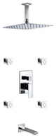 Aqua Piazza Set, 12" Ceiling Square Rain Shower, Tub Filler, 4 Body Jets, Chrome